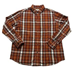 L.L. Bean Flannel Shirt Mens L‎ Brown Plaid Traditional Fit Long Sleeve Cotton